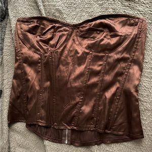 PrettyLittleThing Brown Zip Up Satin Corset
